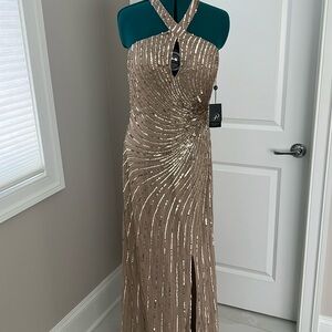 Champagne beaded Adrianna Papell gown size 10